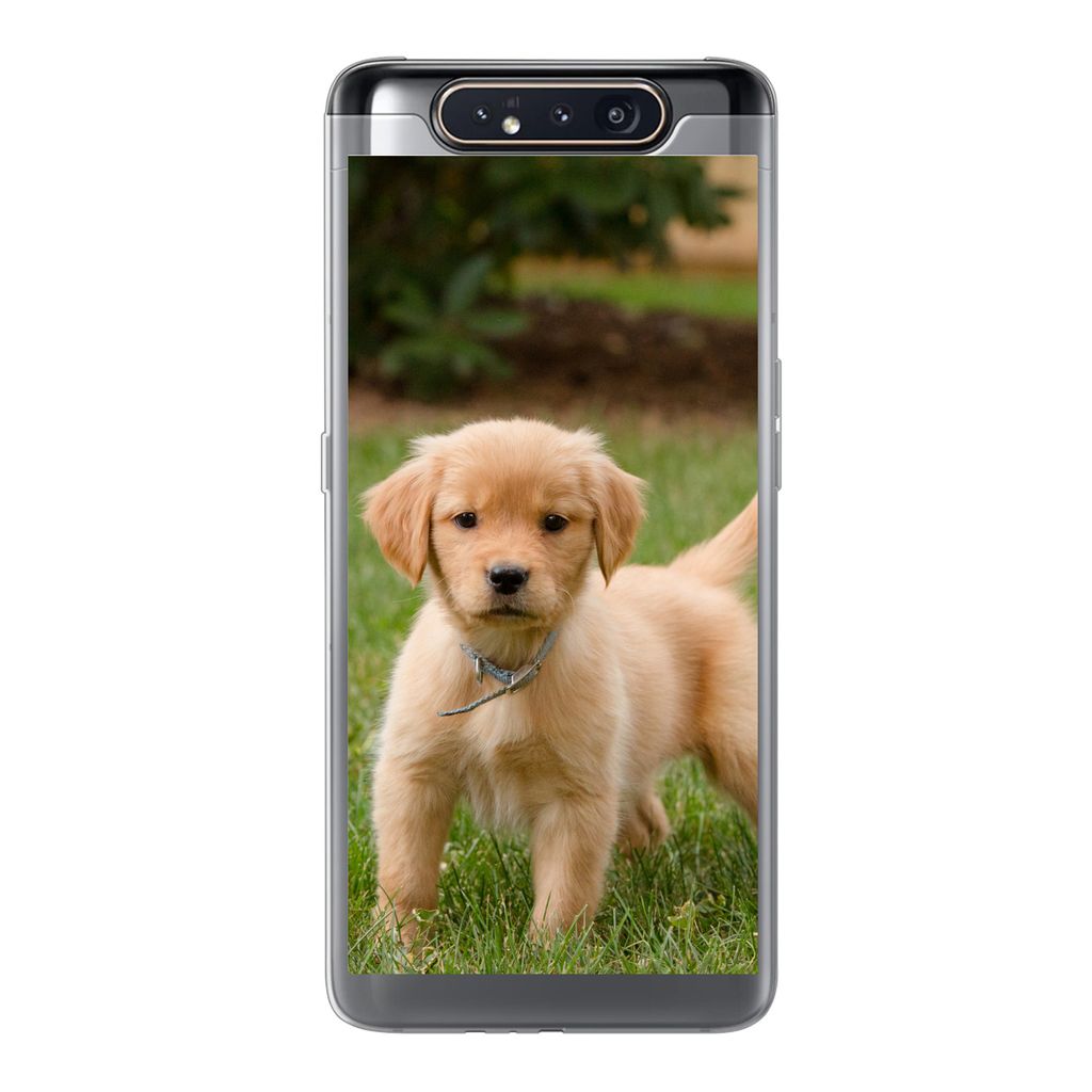 MuchoWow Handyhülle Schutzhülle Hülle für Samsung Galaxy A80 Golden Retriever Welpe im grünen Gras Silikon Softcase Handy Hülle - Schutzdeckel