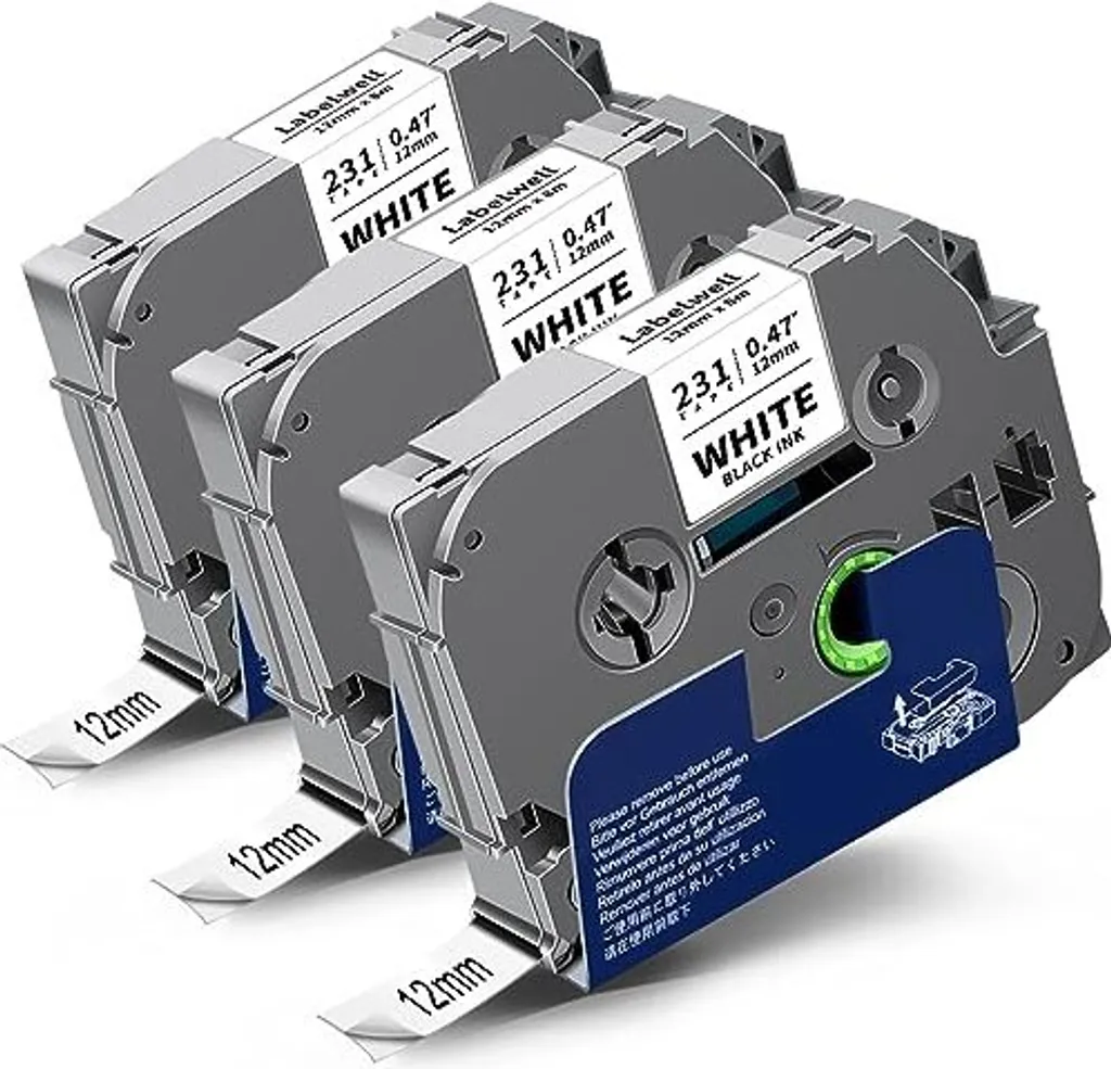 Nastro Labelwell Tze-231 Nero su Bianco 12mm per Stampanti Brother P-Touch