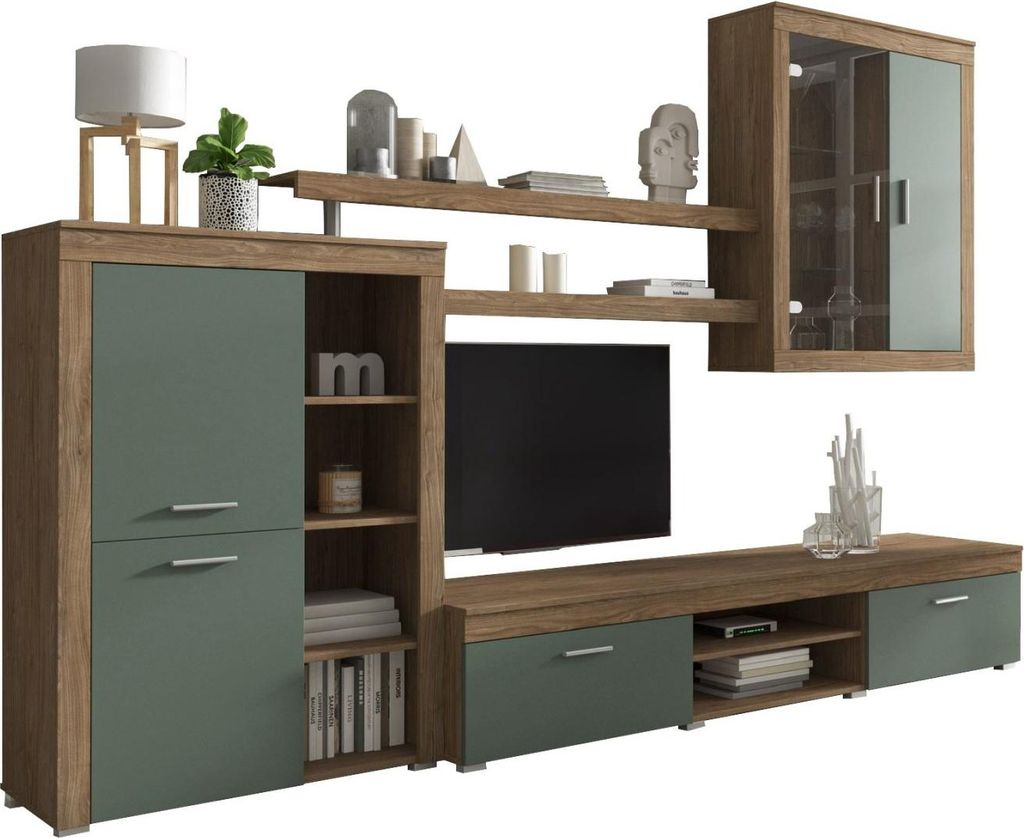 Casies - Wohnwand, Eiche Braun, 11 Regalfächer