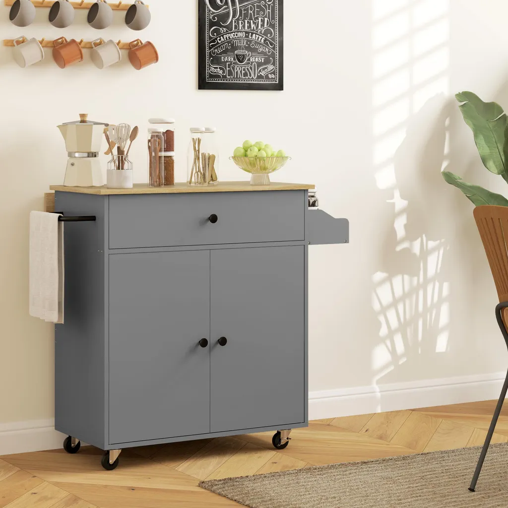 Meuble d'appoint de cuisine gris roulant pour optimiser le rangement