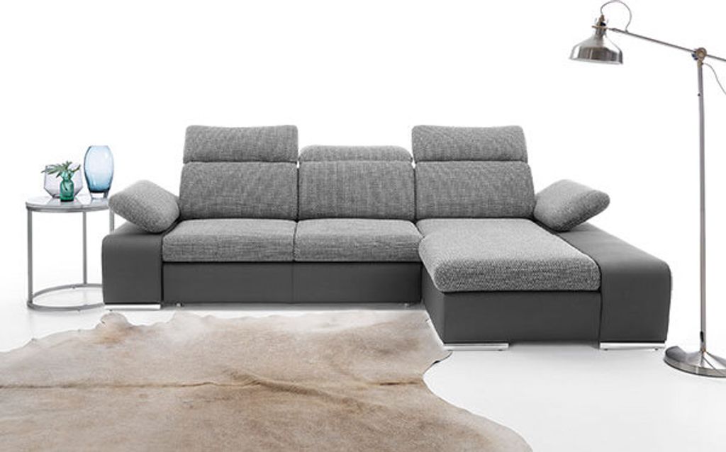 Ecksofa Eckcouch Polsterecke Bettkasten Schlaffunktion schwarz schwarzgrau Recamiere rechts
