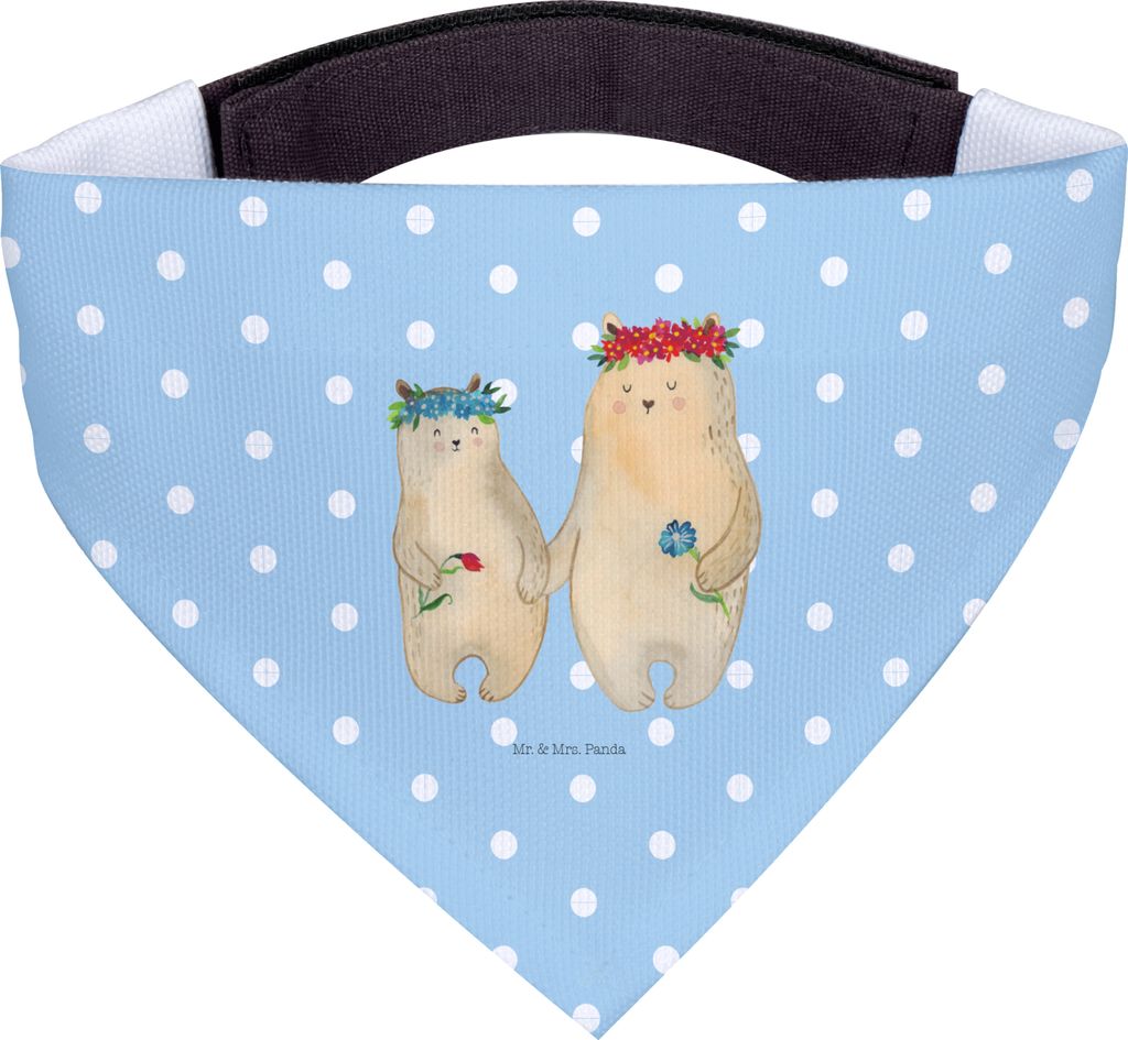Mr. & Mrs. Panda Halstuch Bären mit Blumenkranz - Blau Pastell - Geschenk, Mutter, Familie, Für Hunde, Kinder, Hundeschal, Tuch, Hundehalstuch, M...