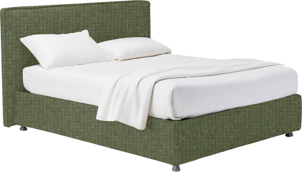 Dmora Doppelbett Fasanella Grün, Abziehbar mit Bettkasten