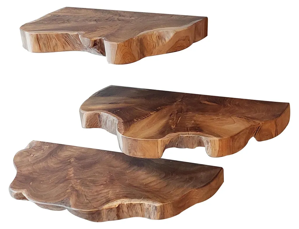 Étagère Murale 55cm Teck Linie FURNLUX - Finition Marron Lot de 3