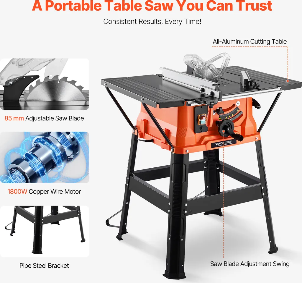 Coupe Précise de 200 mm : Scie Circulaire de Table VEVOR avec Support - 6