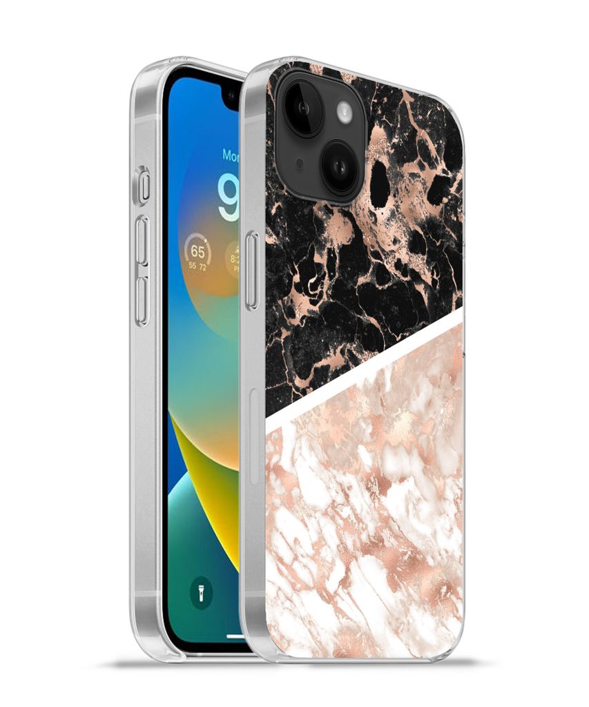 MuchoWow Handyhülle Schutzhülle Hülle für Apple iPhone 14 Plus - Soft case Marmor - Rosa - Weiß - Schwarz Silikon Softcase Handy Hülle - Ab...