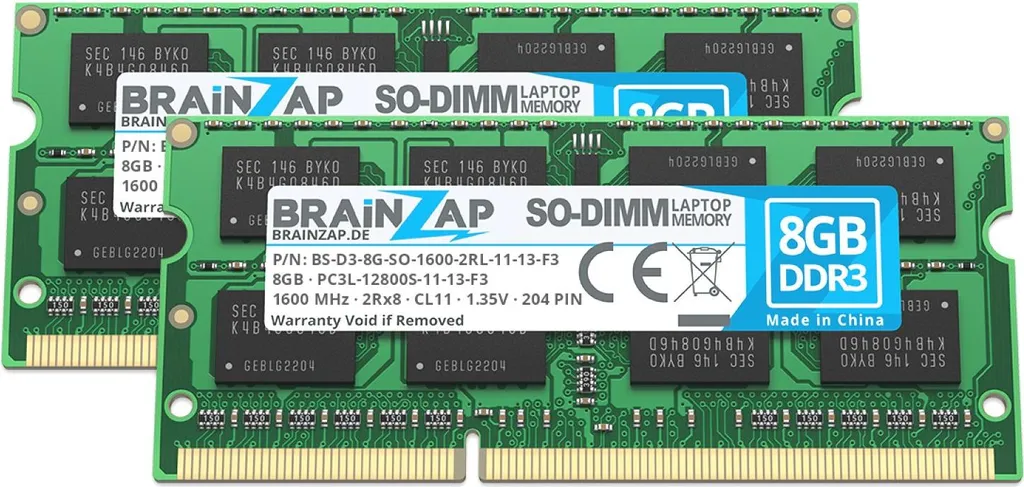 BRAINZAP 16 GB (2x 8 GB) di memoria RAM DDR3 SO-DIMM PC3L-12800S-11-13-F3 2Rx8 1600 MHz 1,35 V CL11 per notebook