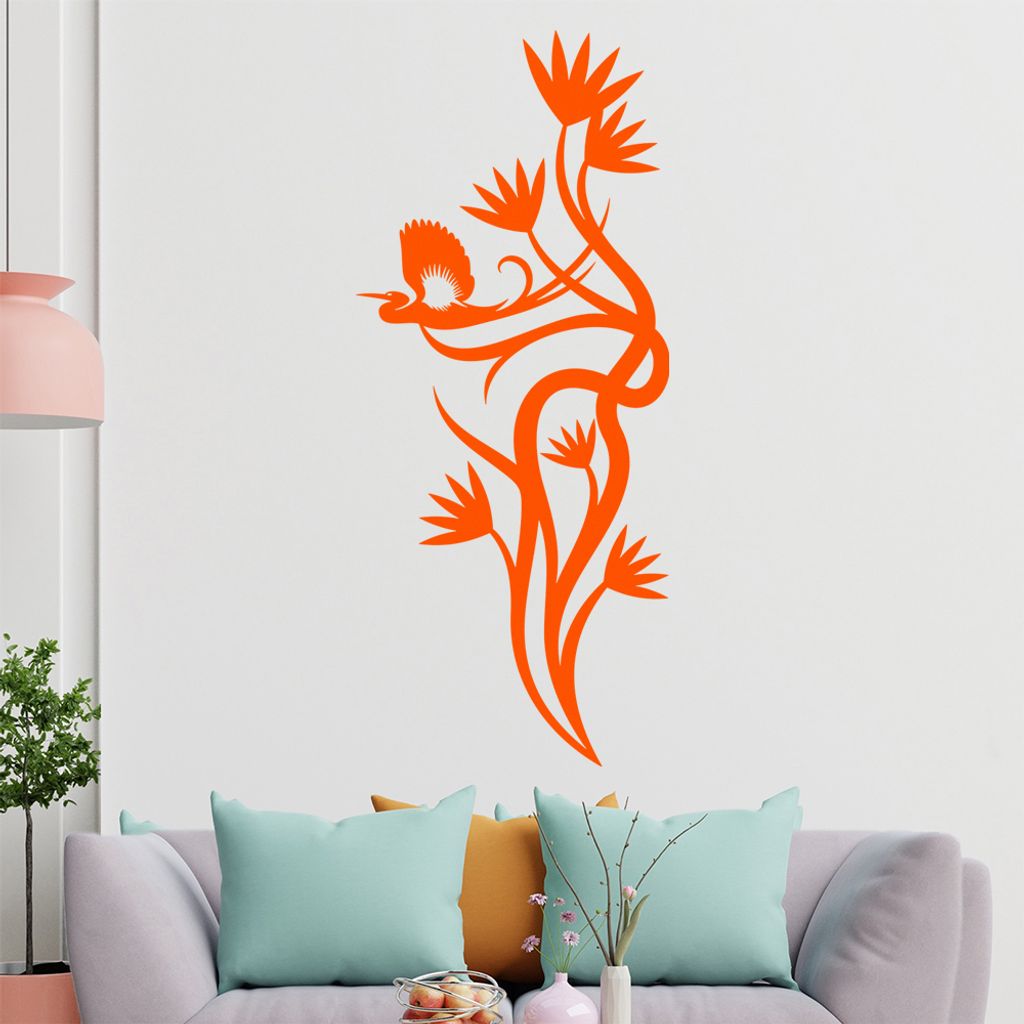 Storch Ranke Blüte Wandtattoo in 6 Größen - Wandaufkleber Wall Sticker - Dekoration, Küche, Wohnzimmer, Schlafzimmer, Badezimmer