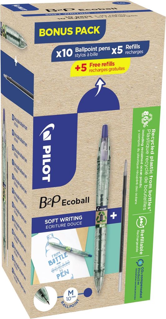 PILOT Kugelschreiber B2P Ecoball Set 10Kulis+10Minen M bl