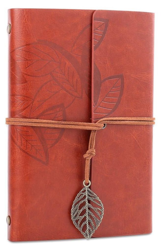 H&S Braunes Kunstleder Notizbuch - Vintage Reisetagebuch für Männer & Frauen - Das Tagebuch ist Nachfüllbar & mit Verschlussband mit Blatt-Anhänger - Nachfüllbares Notizbuch - Tagebuch Vintage Leder
