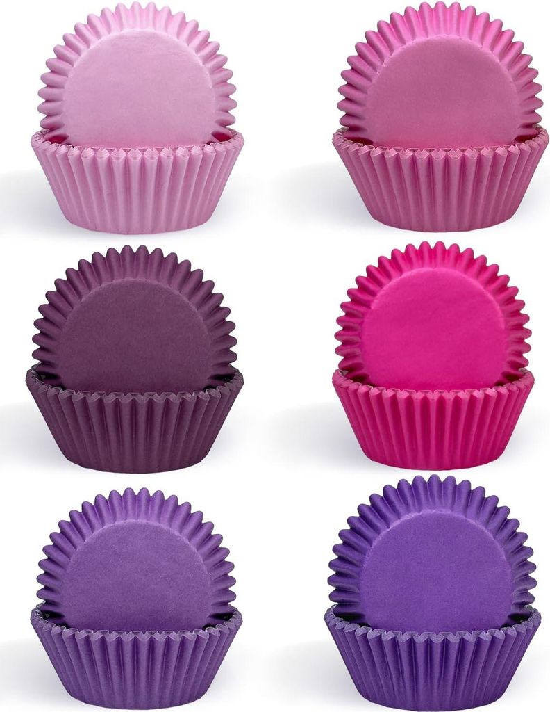 300 Stück Mini Muffinförmchen Cupcake-Becher Lebensmittelqualität 6 einfarbige rosa-lila Farben Muffinpapier Backformen Cupcake-Hüllen (Mini-Fo...
