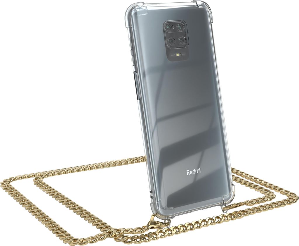 EAZY CASE Metall Handykette für Xiaomi Redmi Note 9S / 9 Pro / 9 Pro Max, Handyhülle mit Umhängeband, Silikonhülle, Metallkette für Smartphone...