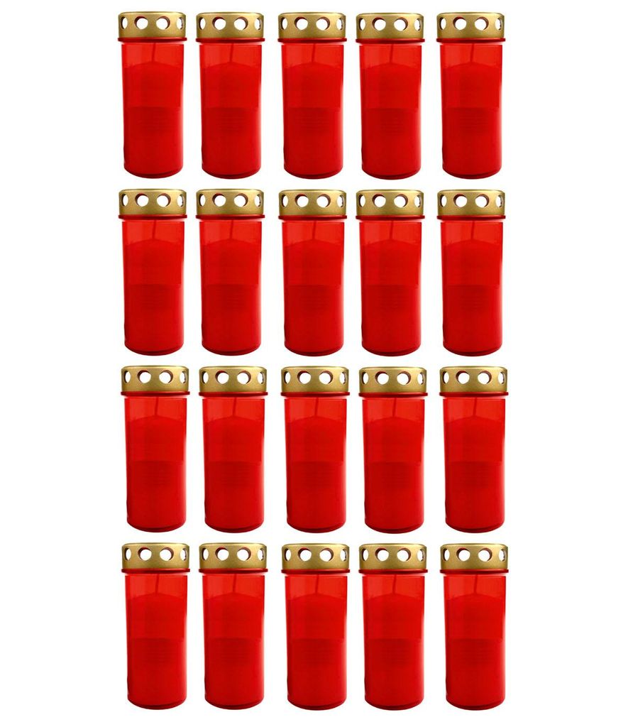 20er Set XL Grablicht Rot Grabkerze mit Deckel Großer Produktbild 
