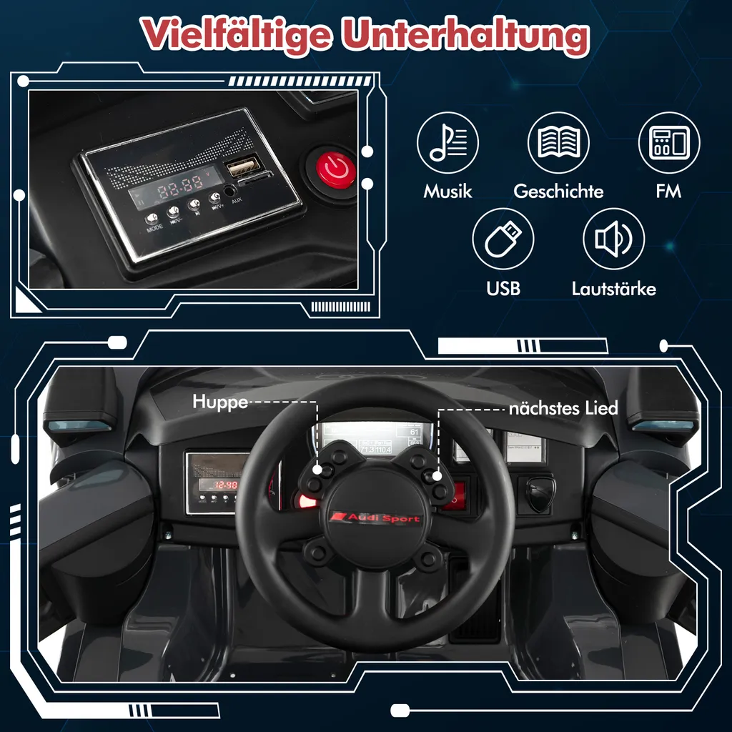Audi électrique enfants 12V : suspensions, télécommande et feux LED Gris - 5