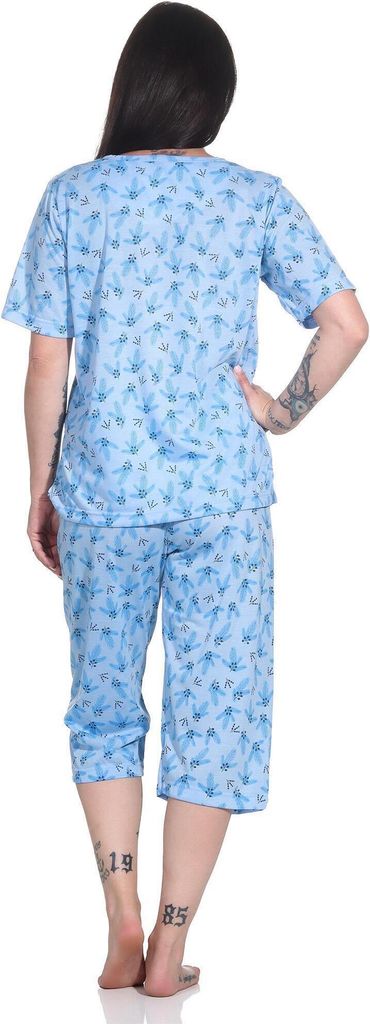 Damen Pyjama 2 teiliger Schlafanzug Hausanzug 3/4 Sommer; Blau/M/38