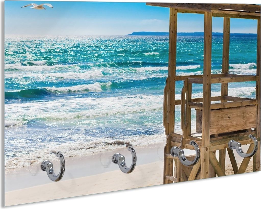 Wallario Schlüsselbrett aus Glas, Motiv: Badestrand - Mallorca Spanien, 30 x 20 cm mit 4 Haken