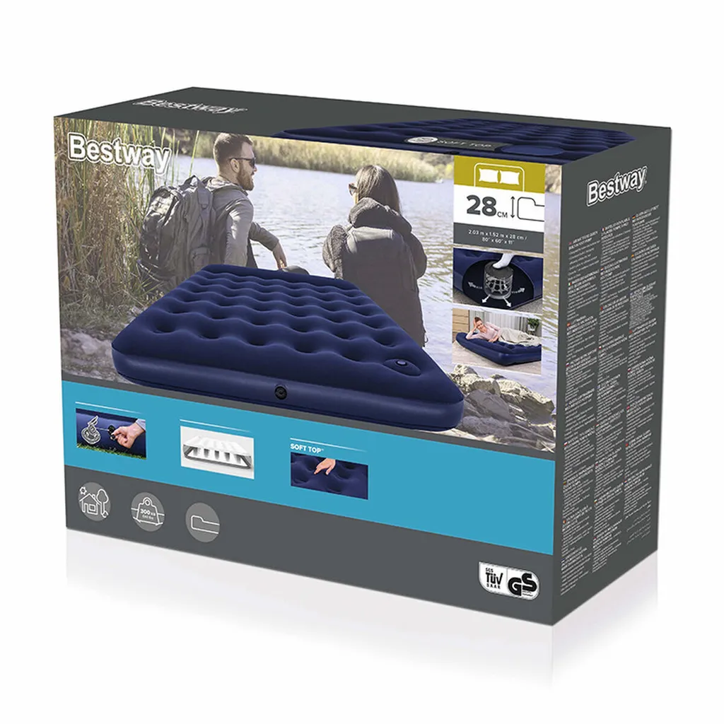 Matelas gonflable 2 personnes 203x152x28cm avec pompe à pied manuelle