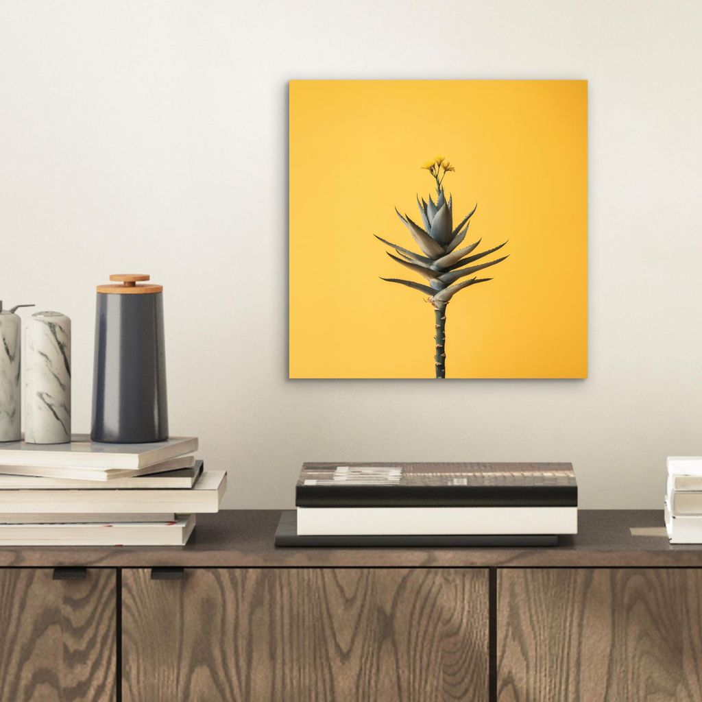 MuchoWow Wanddekoration Metall Metallbild Wandkunst 20x20 cm Pflanze - Minimalistisch - Blume - Gelb MuchoWow Aluminium Gemälde - Alu Dibond Bilder