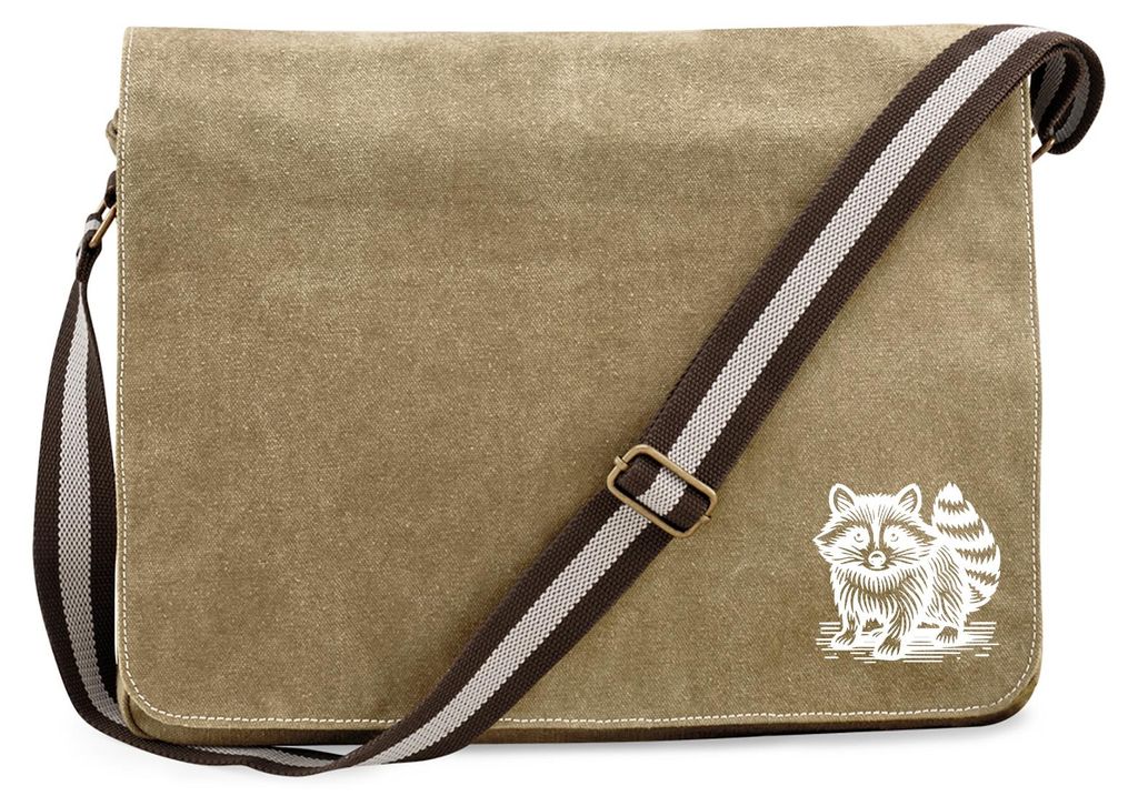Huuraa Umhängetasche Waschbär Comic 14 Liter Sahara Canvas Laptoptasche Geschenkidee