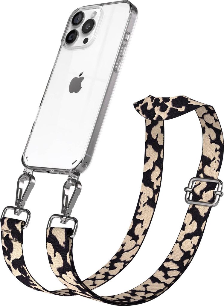 EAZY CASE Handykette - Verstellbarer Trageriemen kompatibel mit Apple iPhone 16 Pro Max, Handykordel mit transparenter Silikon-Hülle, Karabiner Si...