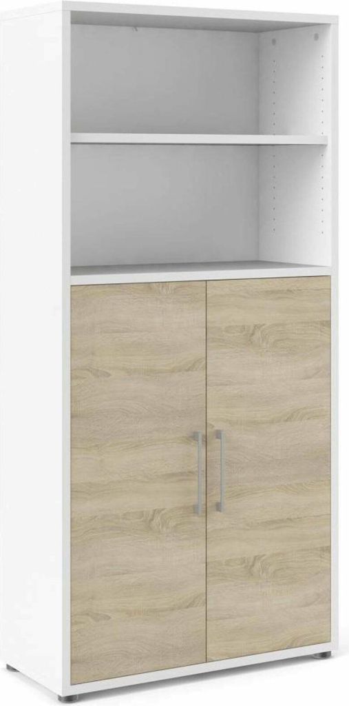 Kommode Louna, Wohnzimmerbuffet, Wohnzimmer-Sideboard, Moderne Küchen-Speisekammer, 89x40 h186 cm, Weiß und Eiche