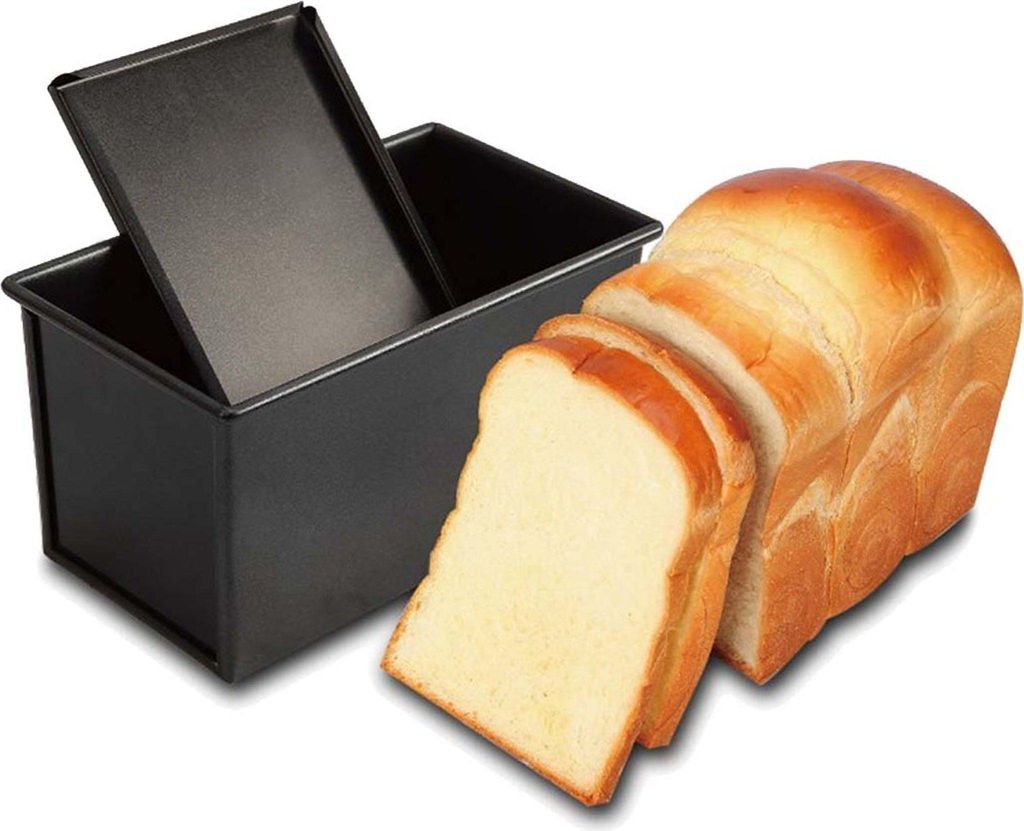 Für 450g Teig Toast Brot Backform Gebäck Kuchen Brotbackform Mold Backform mit Deckel(Schwarz-Rechteck-Glatt)