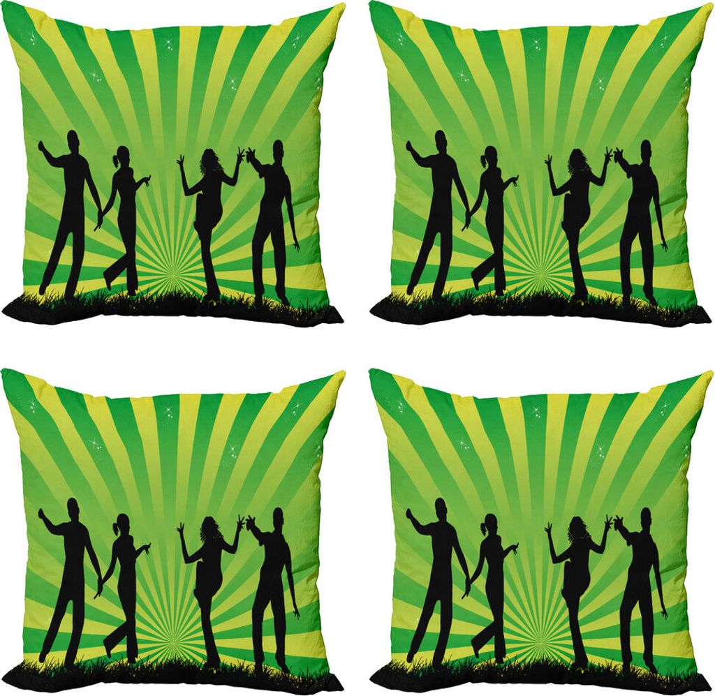 ABAKUHAUS Silhouette Kissenbezug Set (4 Stück), Tanzen Jugend Shade Kunst, Moderner Doppelseitiger Digitaldruck, 50 cm x 50 cm, Grau Apfelgrün