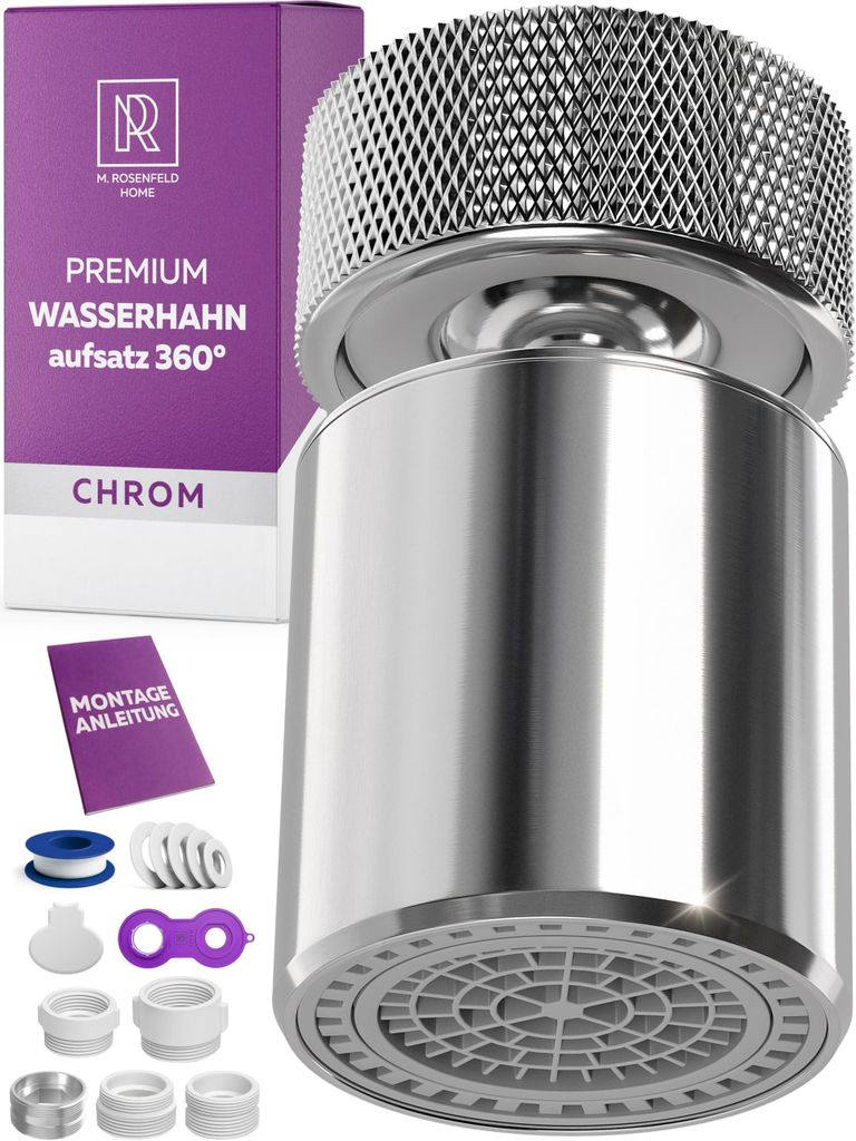 M. ROSENFELD HOME Strahlregler Wasserhahn Aufsatz Schwenkbar & Drehbar – Wasserhahn Sieb für Küche und Bad – flexible Wasserhahnverlängerung...
