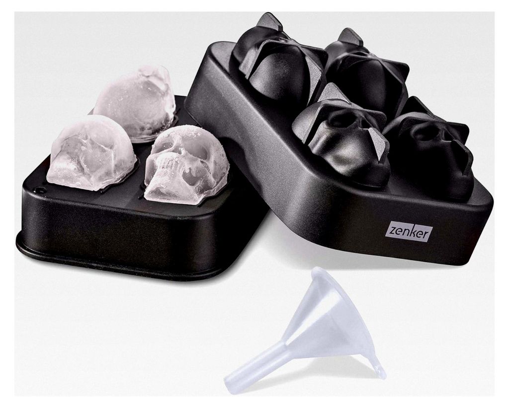 Eiswürfelform Totenkopf – 4er Set Silikonform für Halloween, spülmaschinenfest, temperaturbeständig von -40 °C bis +230 °C, Schwarz