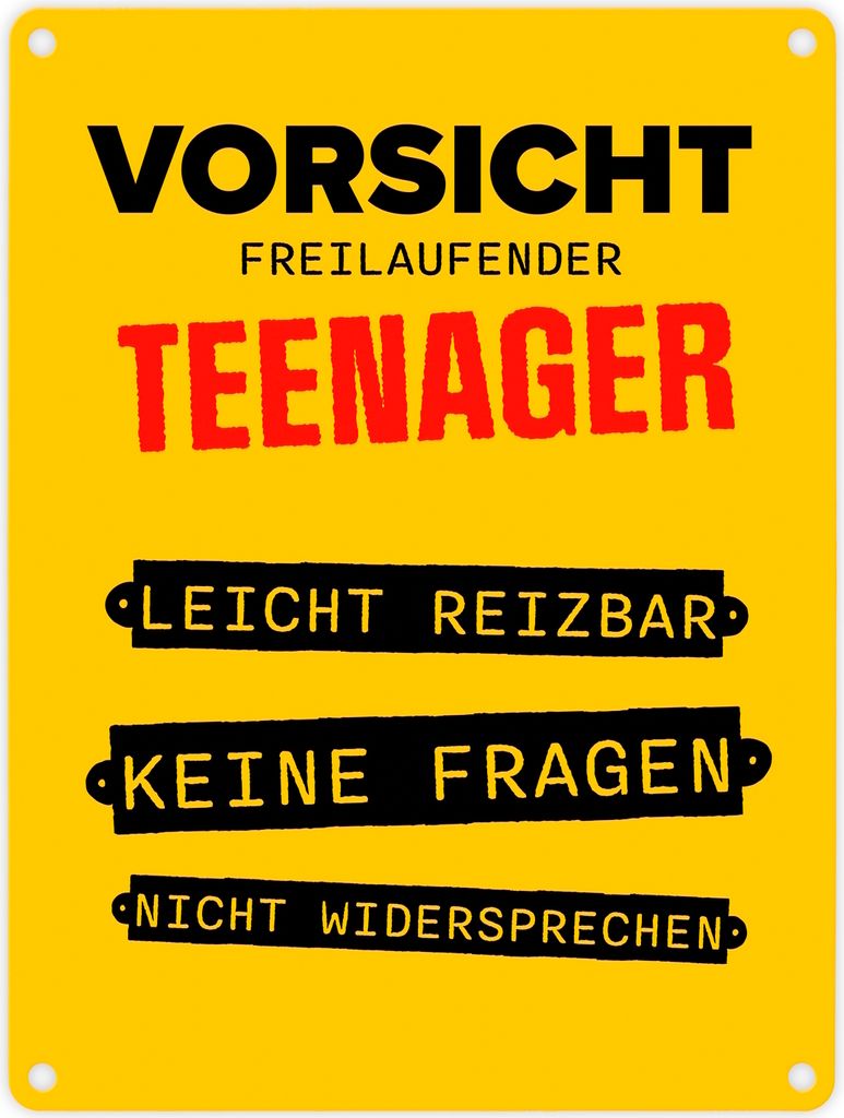 Vorsicht freilaufender Teenager Metallschild in 15x20 cm Produktbild 