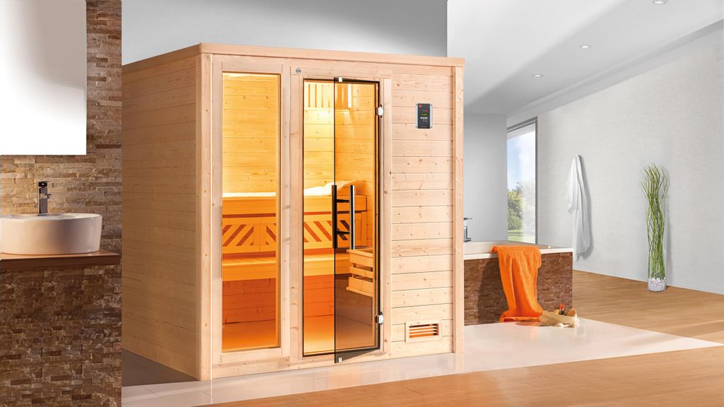 weka Premium Massivholz-Sauna BERGEN 2 Sparset 7,5 kW OS digitaler Steuerung x B x T x H x 196 x 195 x 205