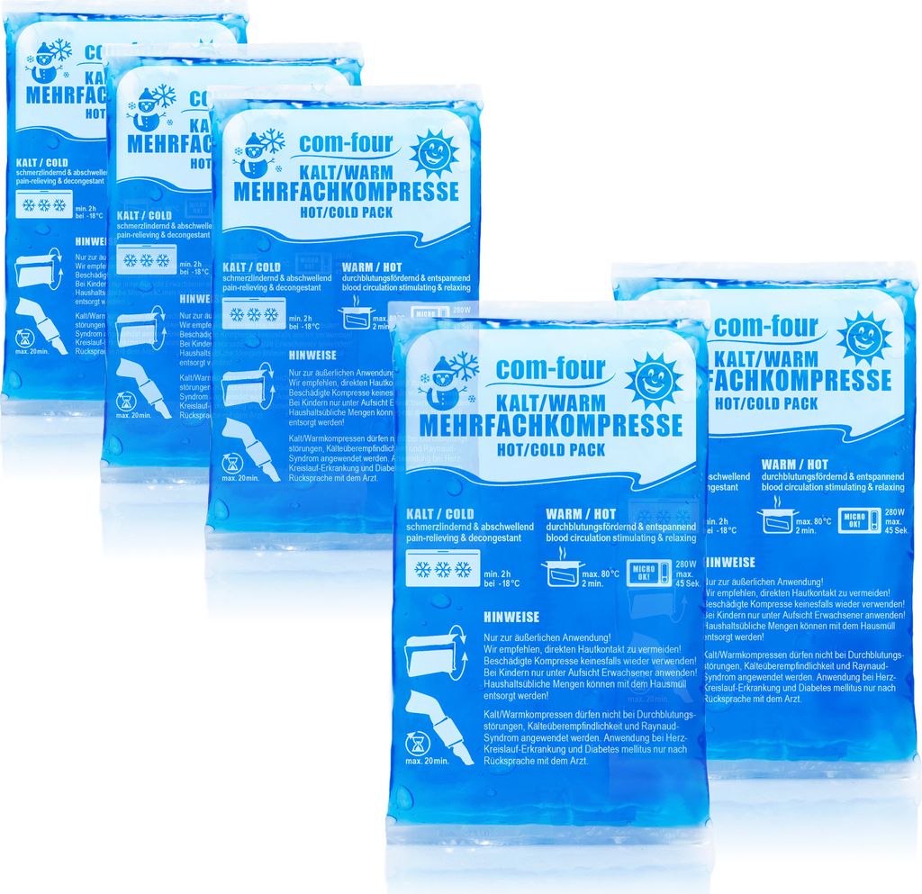 com-four 5x Kleine Mehrfach-Kompresse 16 x 9 cm für Warm und Kaltkompressen, Kühlpads - Kühlpack mikrowellengeeignet - Germany