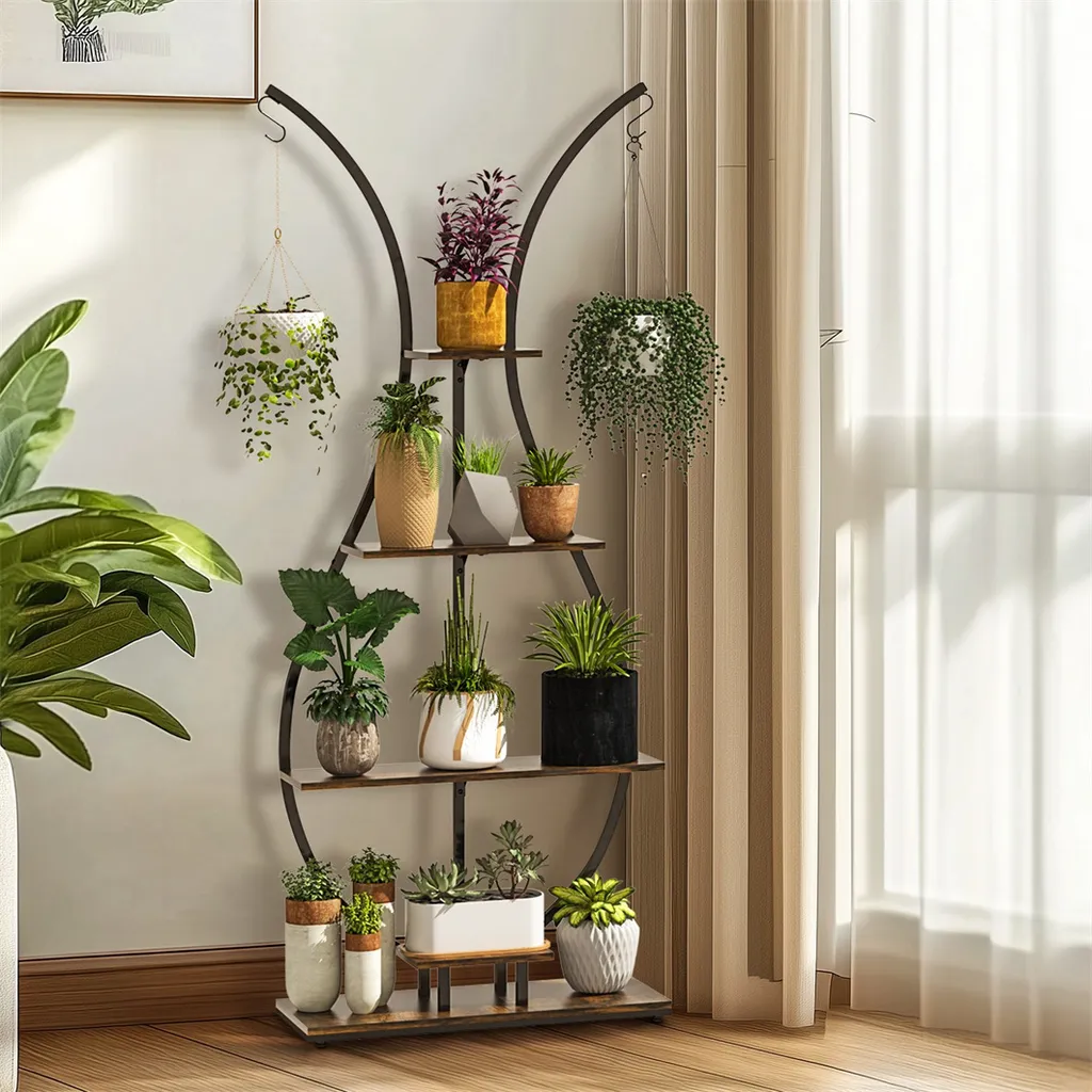 Étagère à plantes WISFOR 181 cm en métal noir pour intérieur