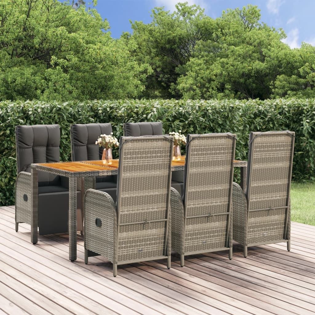 Maison Exclusive - 7-tlg. Garten-Essgruppe mit Kissen Grau Poly Rattan