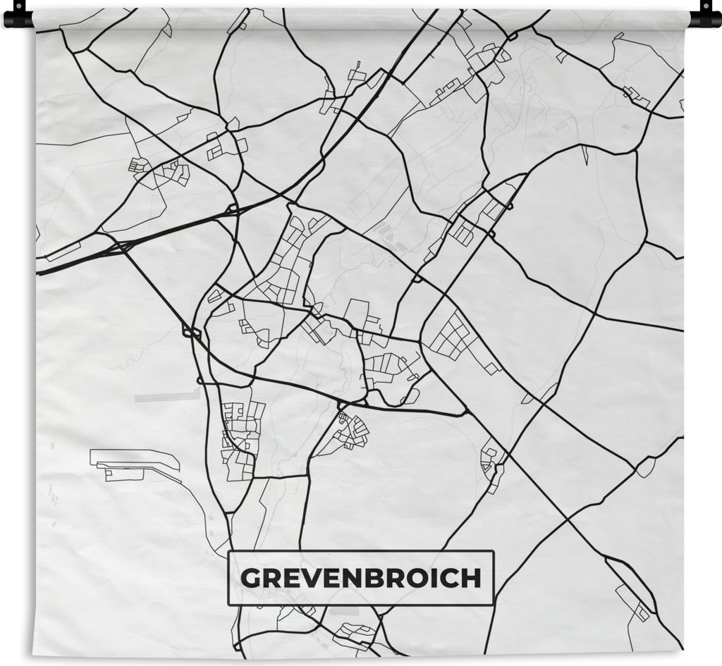 MuchoWow Wandteppich Wandbehang Grevenbroich - Karte - Stadtplan 60x60 cm Tapisserie Dekoration Wandtuch - Dekorationen - Wand Decke