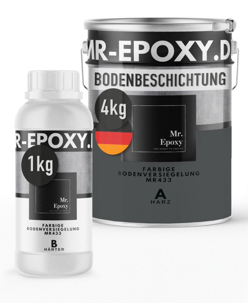Mr. Epoxy Epoxidharz Bodenbeschichtung (5 kg, RAL 7043 Verkehrsgrau) - 2K Betonfarbe für Garagen, Keller & Werkstatt Boden - Flüssigkunststoff Ep...