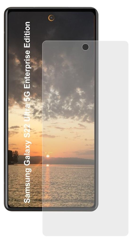 A screen protector is placed over a phone displaying a sunset image.