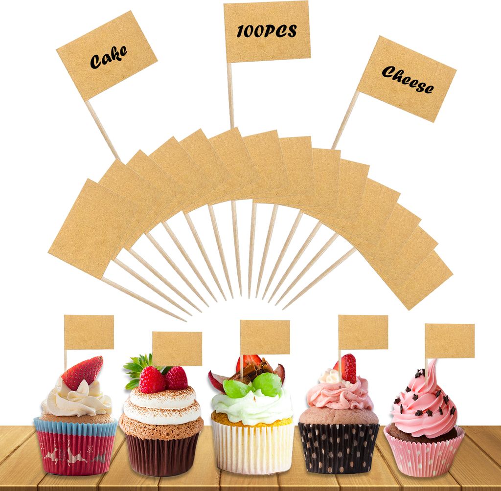 100 Stück blanke Zahnstocher-Lebensmittelflaggen aus Kraftpapier, Party-Lebensmitteletiketten, Buffet-Etiketten, Cocktailspieß-Flaggen, Lebensmit...