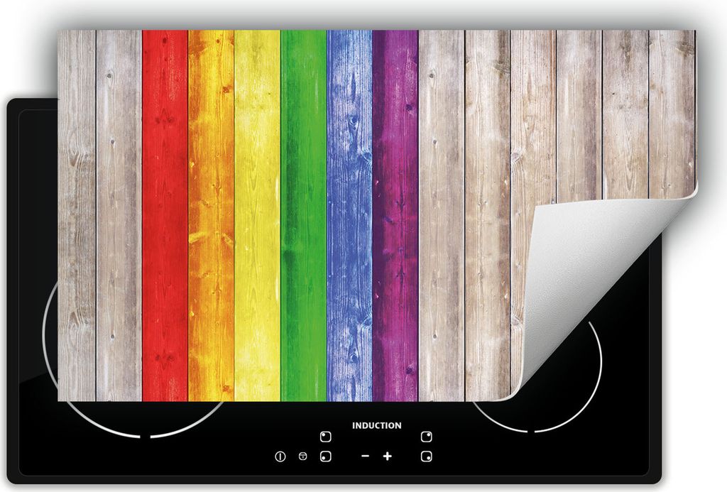 DarHaus Herdabdeckplatte 90x52 cm Anti Rutsch Matte Aufrollbar, bunt - Holz