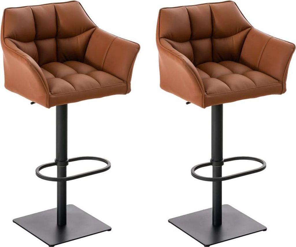 2-teiliges Barhocker-Set – modische Hocker – höhenverstellbar für ultimativen Sitzkomfort | Farbe: Hellbraun | Grundfarbe: Schwarz