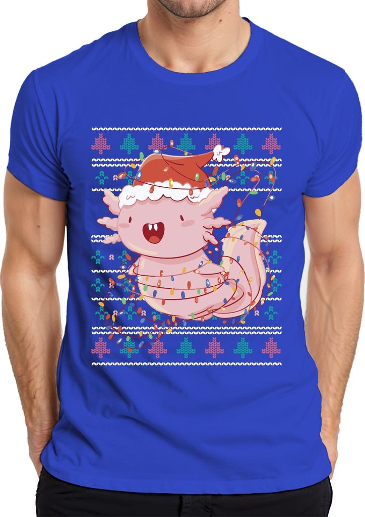 Axolotl Weihnachtsoutfit - Ugly Christmas Sweater Weihnachten Weihnachtsgeschenk Herren T-Shirt, Blau, 3XL