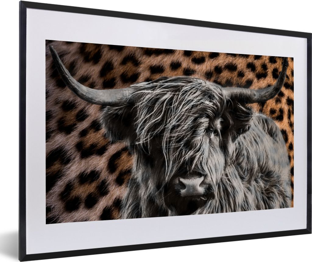 MuchoWow Gerahmtes Poster Schottischer Highlander - Pantherdruck - Tiere 60x40 cm - Poster mit Schwarzem Bilderrahmen Wandposter Rahmen Foto Bild...