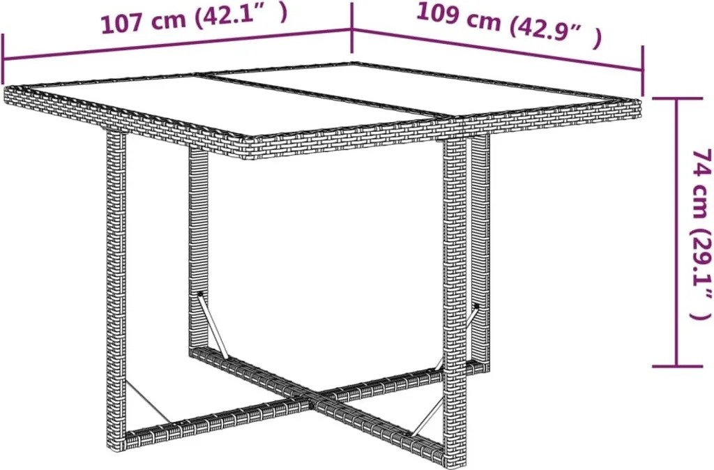Tavolo Pranzo Giardino vidaXL Marrone 109cm - Polyrattan e Vetro - 7