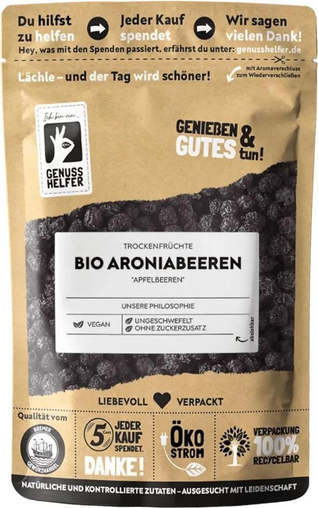 Aroniabeeren, getrocknet, ganz, Beeren ohne Zuckerzusatz & Produktbild 