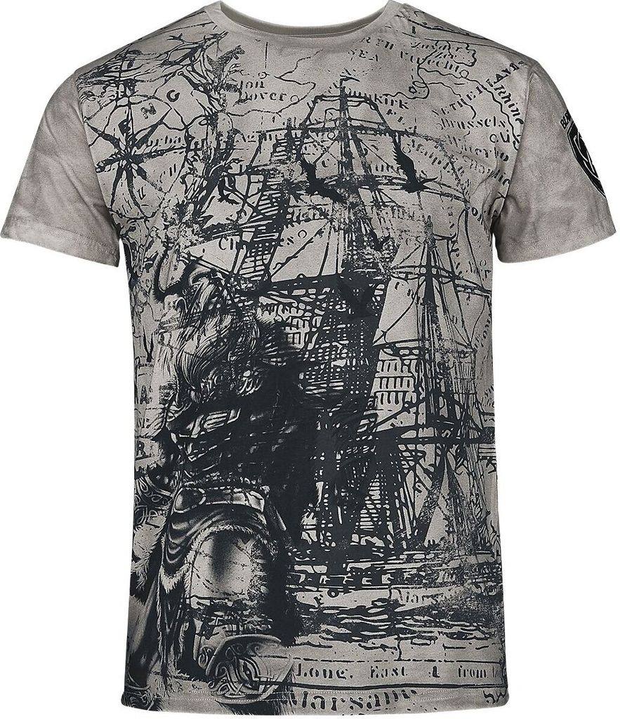 Black Premium by EMP Herren graues T-Shirt mit Wikinger-Print M