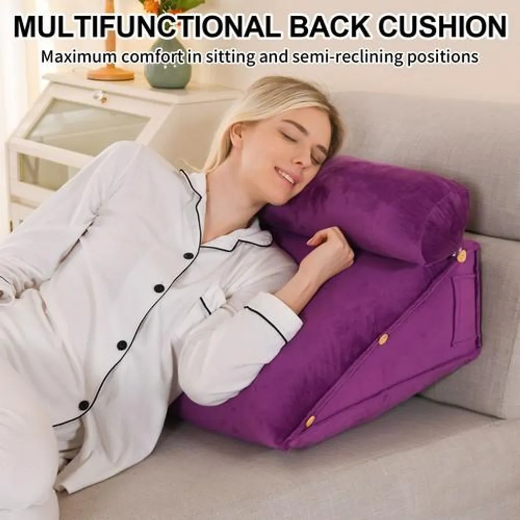 Coussin cunéiforme triangulaire violet avec appui-tête réglable pour lit - 9