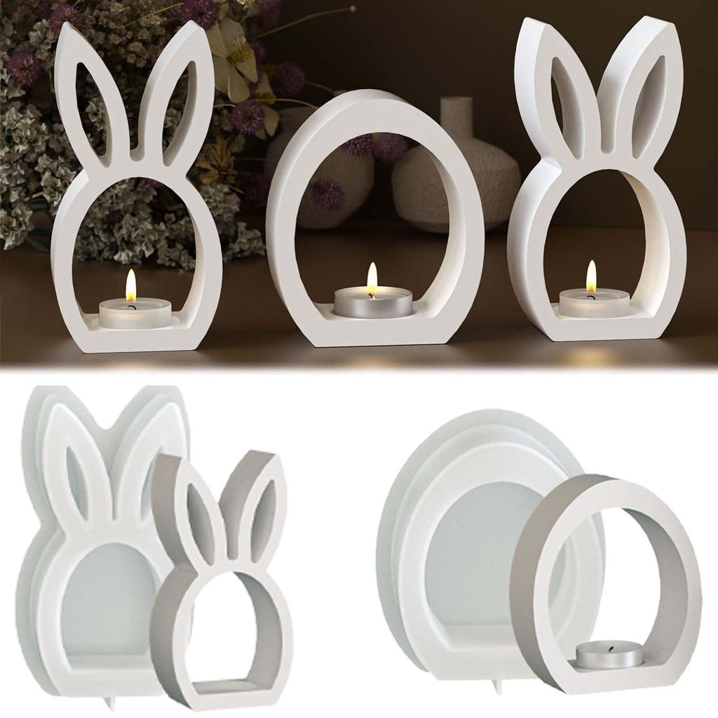 Silikonformen zum Gießen von Osterhasen und Ostereiern, 3D-Osterhasen-Kerzenhalter, Epoxidharzform, Hasen-Ostereier, DIY