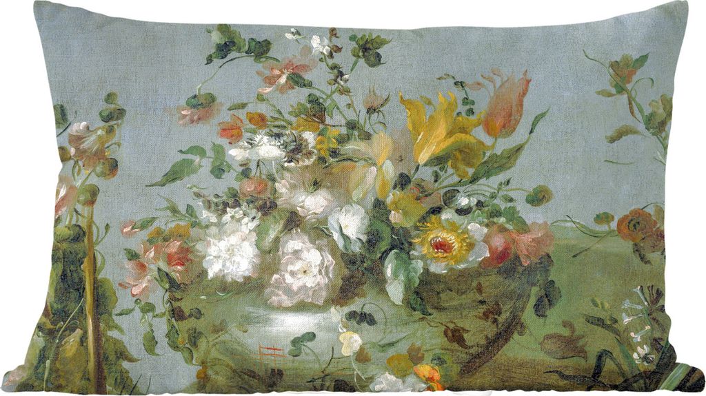 MuchoWow Zierkissen Sofakissen Wohnzimmer Dekokissen 50x30 cm Blumen - Alte Meister - Ölfarbe - Wohnzimmerdekoration - Polster mit Photo