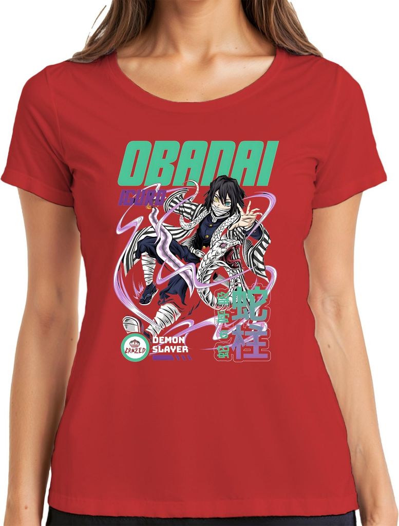 Obanai Iguro Demon Slayer Schlange Hashira Anime Geschenk Japan Y2K Streetwear Damen T-Shirt, Rot, XL