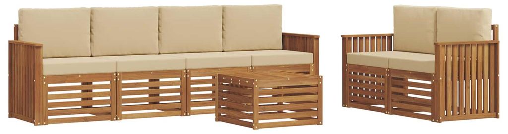 vidaXL Outdoor-Sofagarnitur 7 pcs Natur und Beige Massivholz Akazie